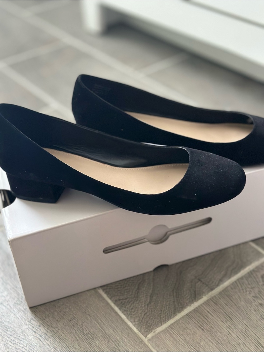 Aldo Black Suede Low Block Heel Flats -Size 8